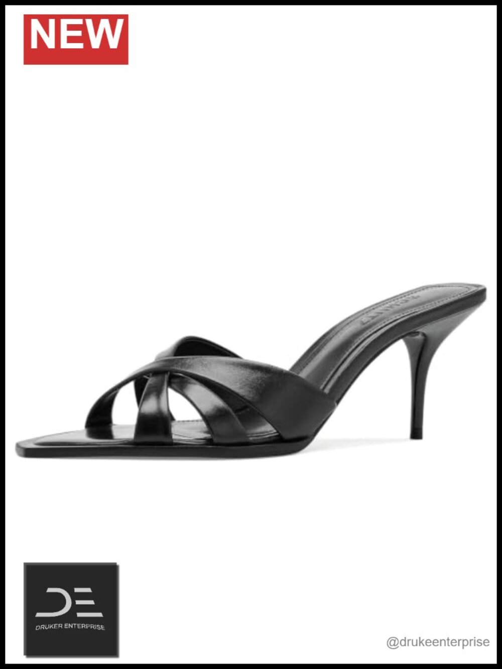 Leather Stiletto Heel Mule Sandals Crisscross Straps Slip On